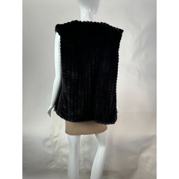 Ellen Kreager Designer Faux Fur Vest Black Sleeveless Jacket L - Picture 10 of 16